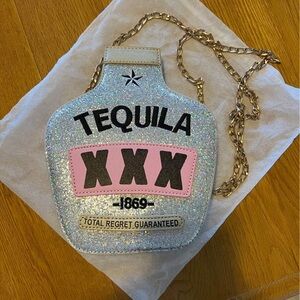 Glittering Tequila Bottle Bag with Gold Chain